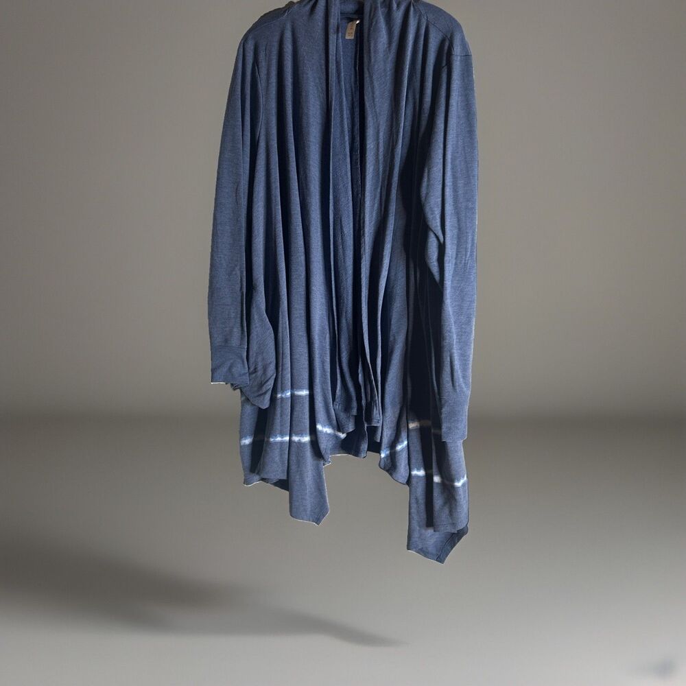Cacique Plus Size 26/28 Washed Blue Tie-Dye Open Front Cardigan with Pockets